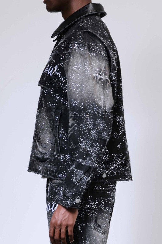 Allover Rhine Stone Black Workwear Jacket