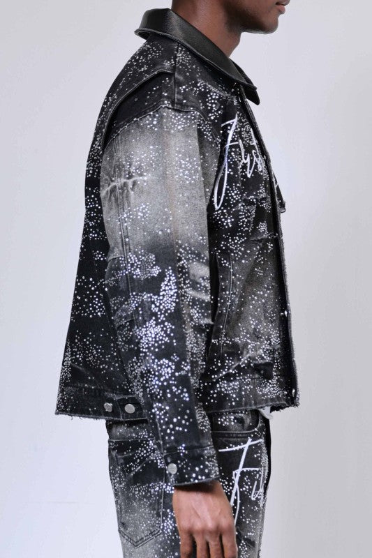 Allover Rhine Stone Black Workwear Jacket