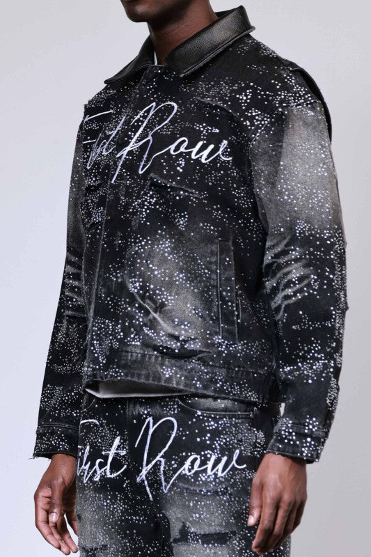 Allover Rhine Stone Black Workwear Jacket