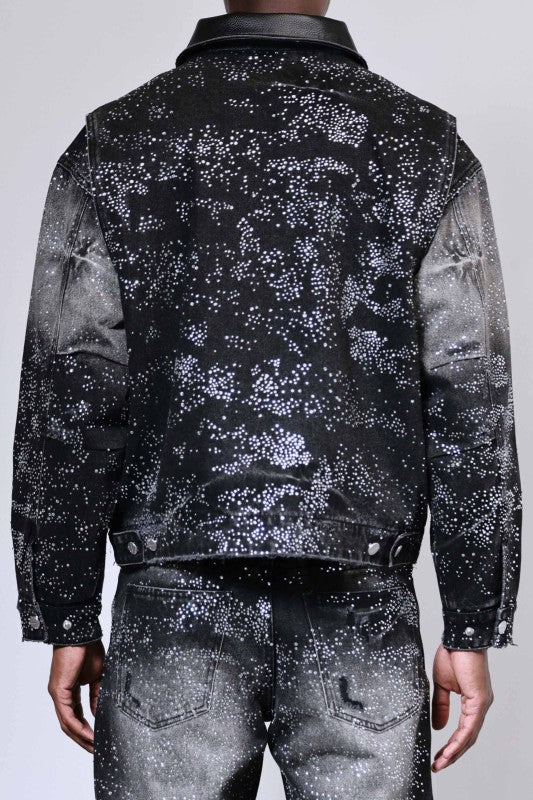 Allover Rhine Stone Black Workwear Jacket